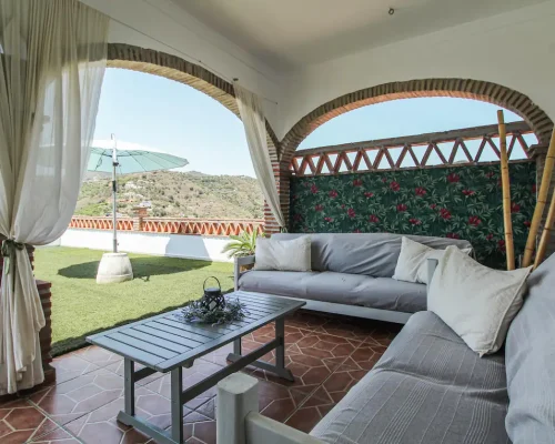 Outdoor terrace with mountain view